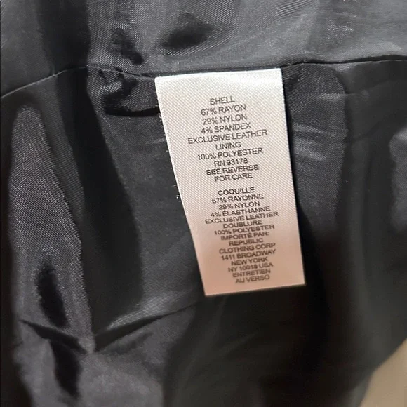 NWT T Tahari Black Collarless Open Front Faux Leather Trim Jacket Blazer M - Picture 5 of 9